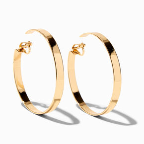 Gold 60MM Flat Wide Clip-On Hoop Earrings,