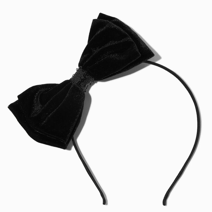 Black Velvet Sequin Bow Headband,