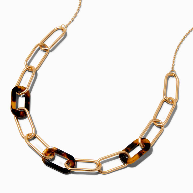 Gold-tone Tortoiseshell Chain Link Long Necklace ,