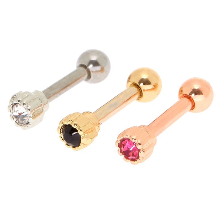 16G Mixed Metal Imitation Crystal Cartilage Earrings 3 Pack,