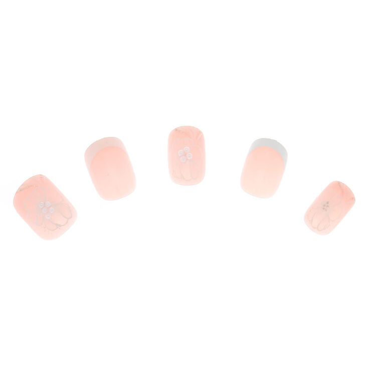 Fancy Flower French Tip Faux Nail Set - Nude, 24 Pack,