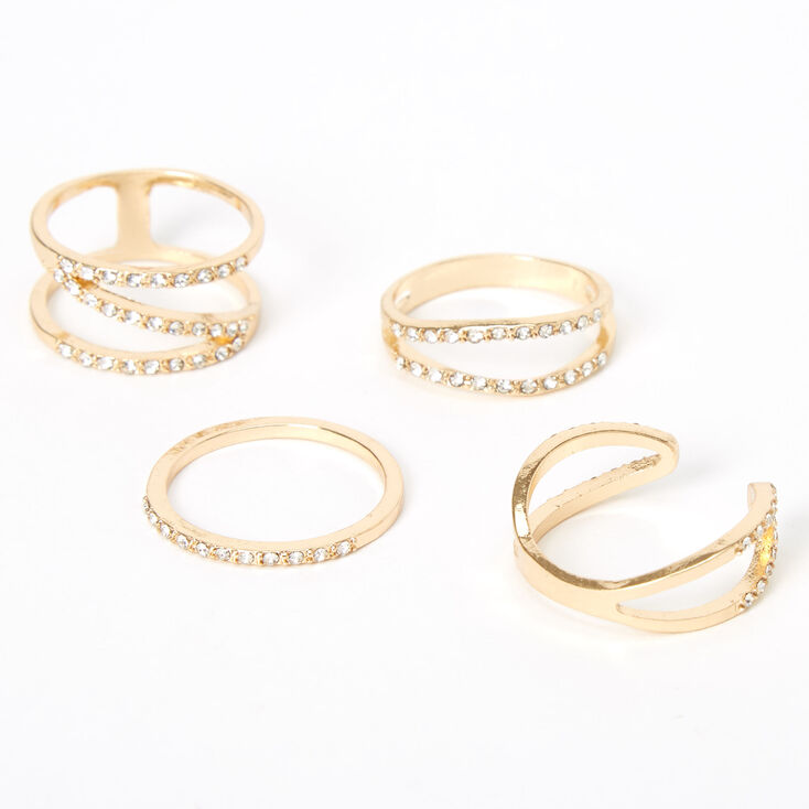 Gold Embellished Geometric Rings - 4 Pack,