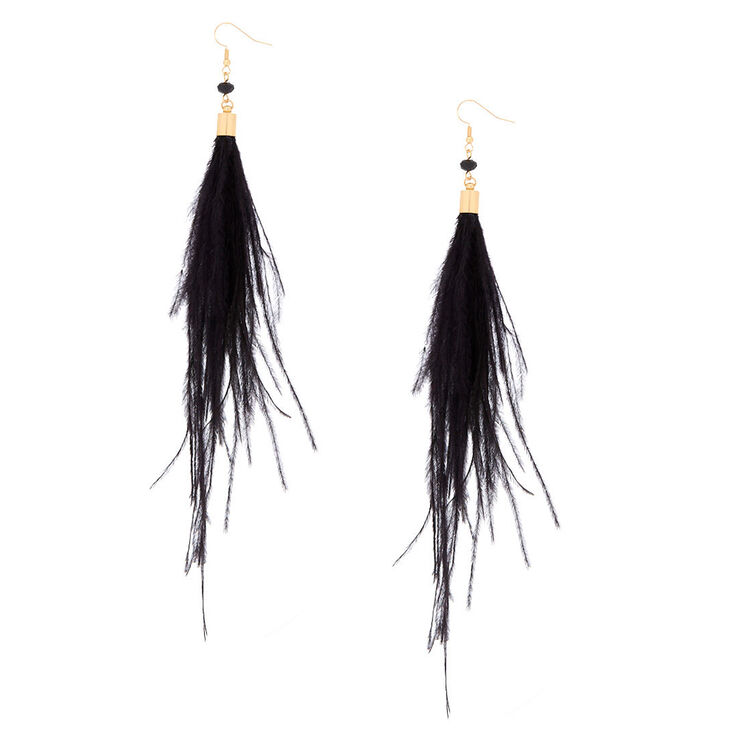 5" Feather Tassel Drop Earrings - Black,