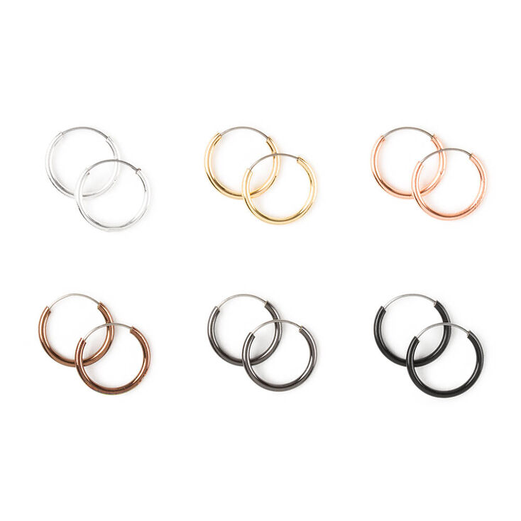 10MM Mixed Metal Hoop Earrings - 6 Pack,