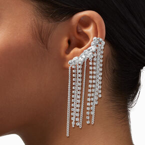 Crystal Fringe Silver-tone Ear Crawler Earrings,