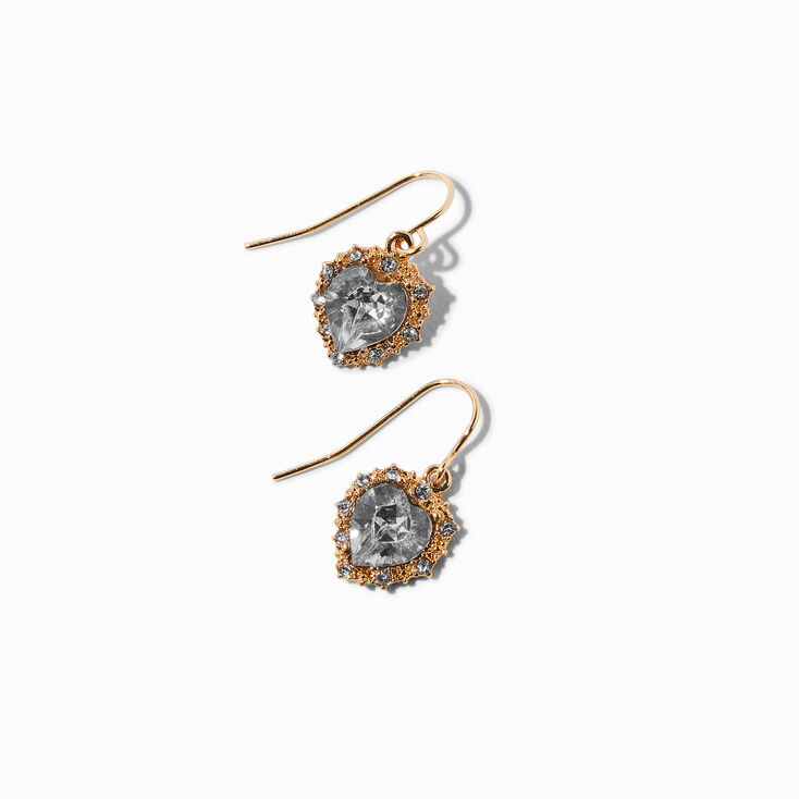 Gold-tone Clear Heart 0.5&quot; Drop Earrings,