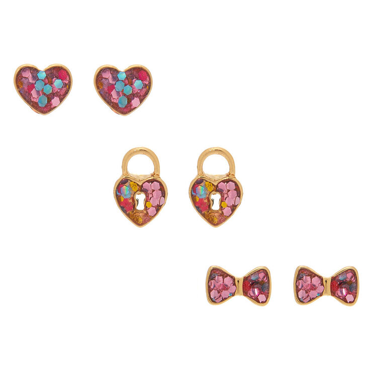 18kt Gold Plated Confetti Shape Stud Earrings - 3 Pack,