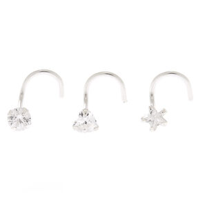 Sterling Silver 22G Cubic Zirconia Nose Studs - 3 Pack,