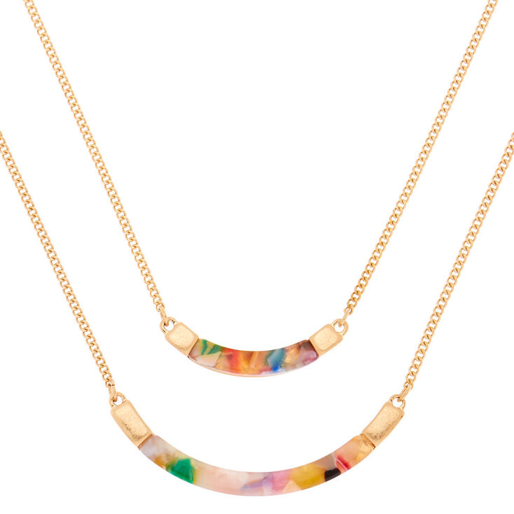 Gold Resin Painted Bib Multi Strand Necklace,