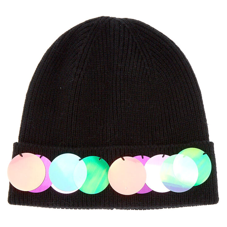 Chunky Sequin Beanie - Black,