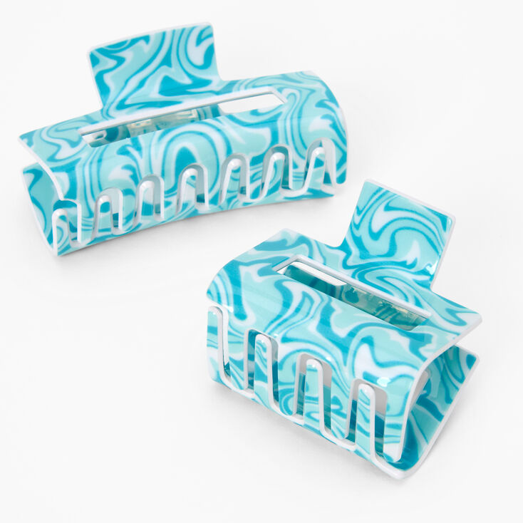 Aqua Swirl Design Rectangle Hair Claws - 2 Pack,