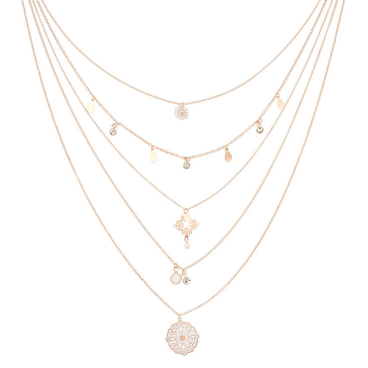 Rose Gold Filigree Multi Strand Necklace,