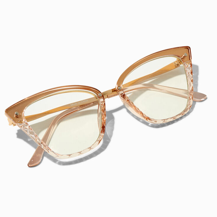 Translucent Rose Gold Beveled Cat Eye Clear Lens Frames,