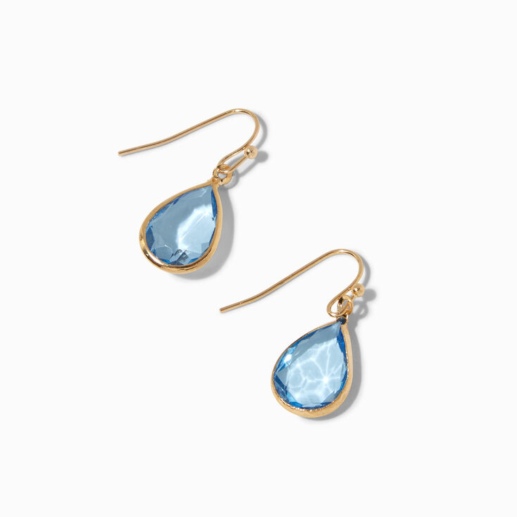 Gold-Tone 1&quot; Aqua Crystal Pear Drop Earrings,
