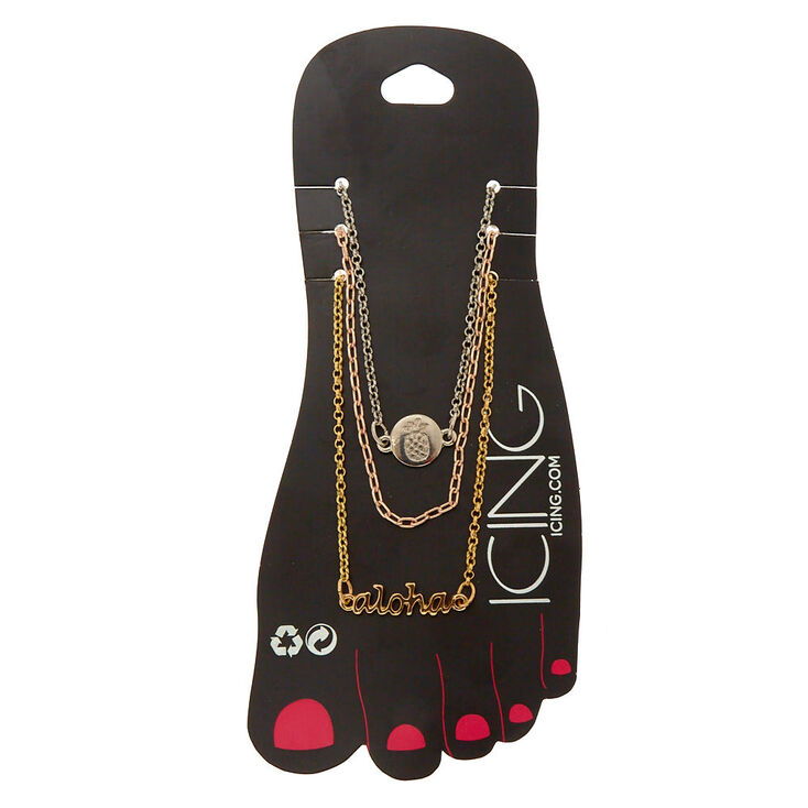 Mixed Metal Aloha Anklet 3 Pack,