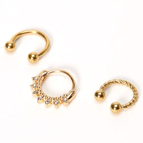 Gold Twisted Crystal Cartilage Hoop Earrings - 3 Pack,