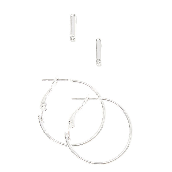 Silver Initial "I" Stud & Mini Hoop Earrings,