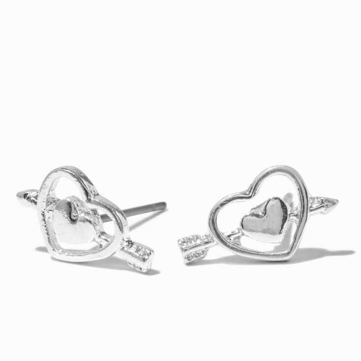 Silver-tone Cupid&#39;s Arrow Stud Earrings,