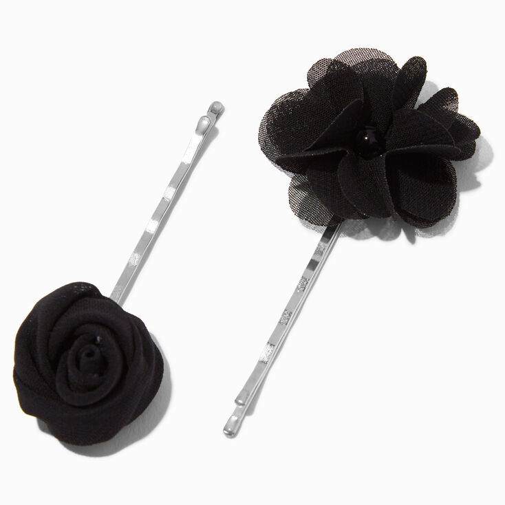 Black Tulle Flower Pearl Hair Pins - 4 Pack,