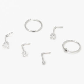 Silver 20G Star Heart Mixed Nose Rings - 6 Pack,
