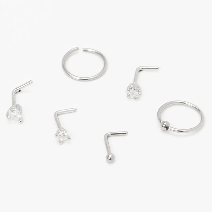 Silver 20G Star Heart Mixed Nose Rings - 6 Pack,