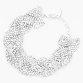 Silver Rhinestone Braided Chain Bracelet,