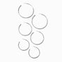 Silver-tone Graduated Hammered Hoop Earrings - 3 Pack,