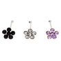 Sterling Silver 22G Flower Nose Studs - 3 Pack,