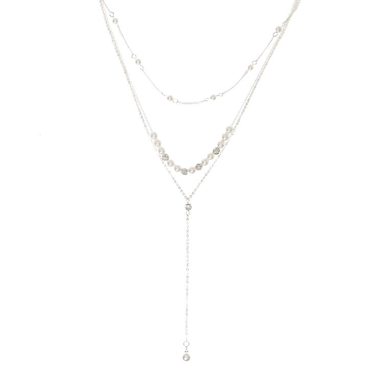 Silver Tone Fireball & White Faux Pearl Y Necklace,