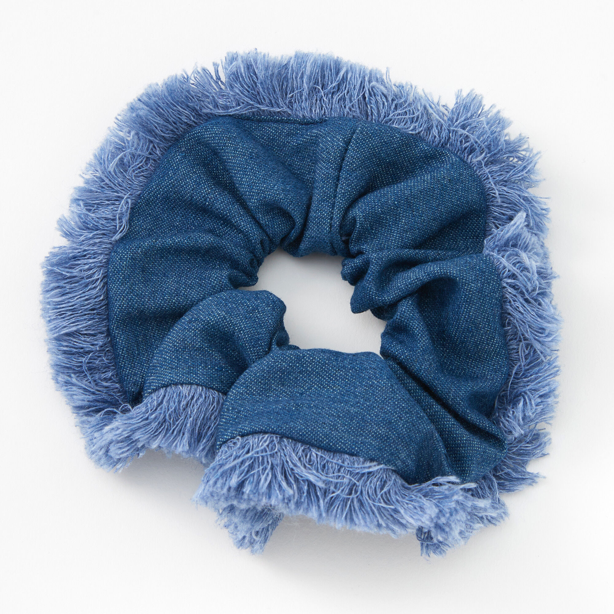 Blue Medium Dark Denim Frayed Edge Hair Scrunchie | Icing US Blue Medium Dark Denim Frayed Edge Hair Scrunchie | Icing US