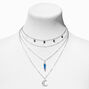 Star, Blue Mystical Gem, &amp; Crescent Moon Choker Multi-Strand Necklace,