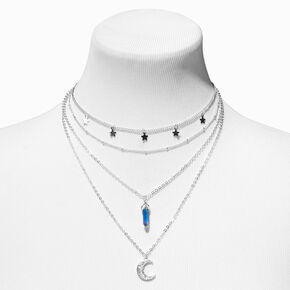 Star, Blue Mystical Gem, &amp; Crescent Moon Choker Multi-Strand Necklace,