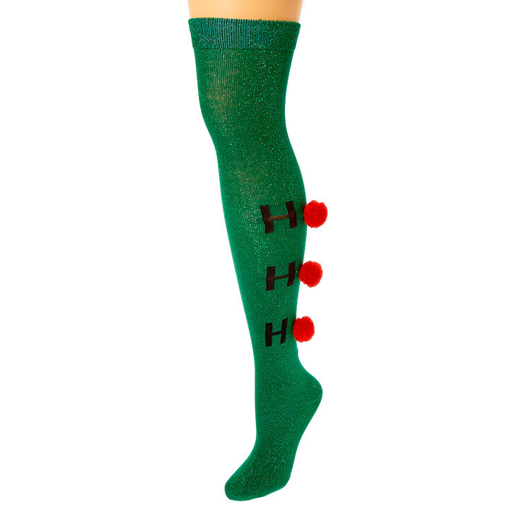 Ho Ho Ho Pom Over the Knee Socks - Green,