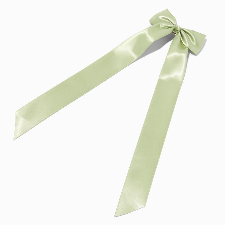 Sage Green Satin Long Tail Hair Bow Clip,