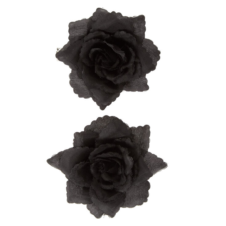 Rose Hair Clips - Black, 2 Pack,