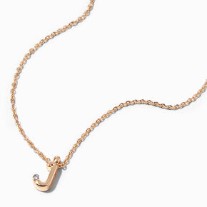 Gold Cursive Lowercase Initial Pendant Necklace - J,