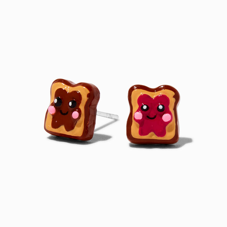 Sterling Silver Peanut Butter and Jelly Sandwich Stud Earrings,