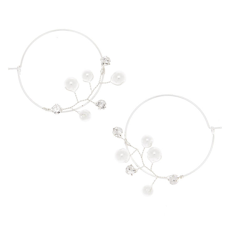 Silver 35MM Pearl Vine Hoop Earrings,