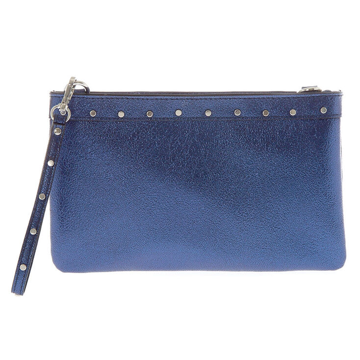 Blue Metallic Sheen Studded Clutch Bag,