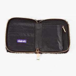 Faux Fur Mini Zip Wallet - Black,