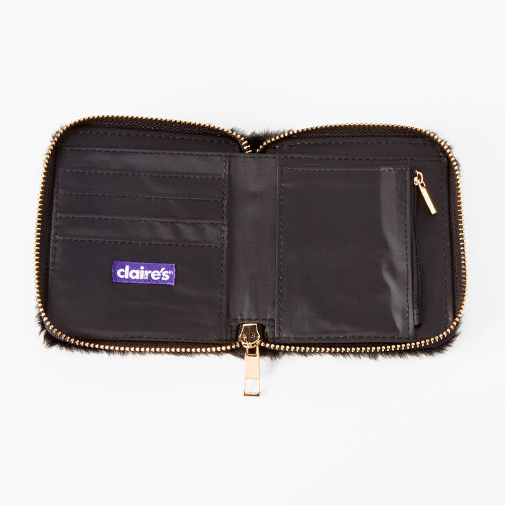 Faux Fur Mini Zip Wallet - Black,
