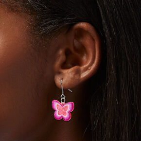 Pink Acrylic Butterfly 1&quot; Drop Earrings,