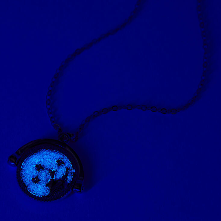 Silver Glow In The Dark Zodiac Spinning Pendant Necklace - Virgo,