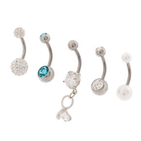 Silver Bridal Bling Belly Rings - 5 Pack,