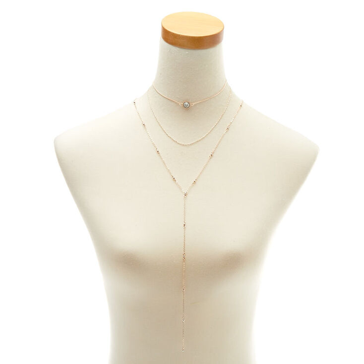 Rose Gold White Marble Layered Choker Necklace,