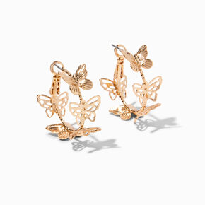 Gold 20MM Filigree Butterfly Hoop Earrings,