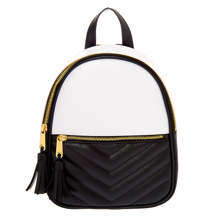 Quilted Chevron Black & White Small Backpack | Icing US