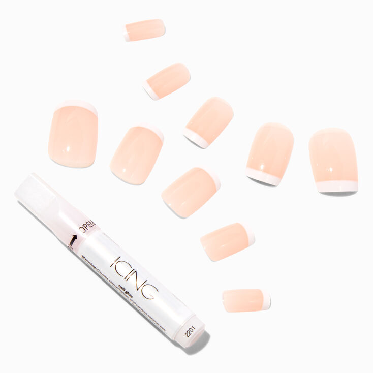Beige French Mid Square Vegan Faux Nail Set - 24 Pack,