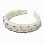 White Braided Iridescent Stone Puff Headband,