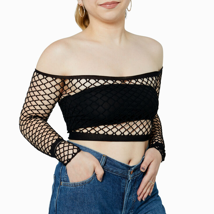 Black fishnet crop top long sleeve